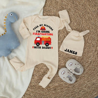 Personalized Baby Firefighting Outfit Pack My Diapers Tee with Firetruck Design Funny Cotton Newborn Gift for Dad and Baby Bonding