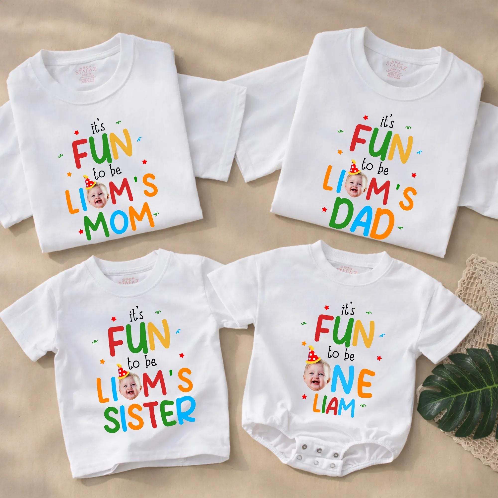 Personalized Baby First Birthday Shirt with Photo It's Fun to Be One Design, Colorful Party Outfit for Mom Dad Family Celebration
