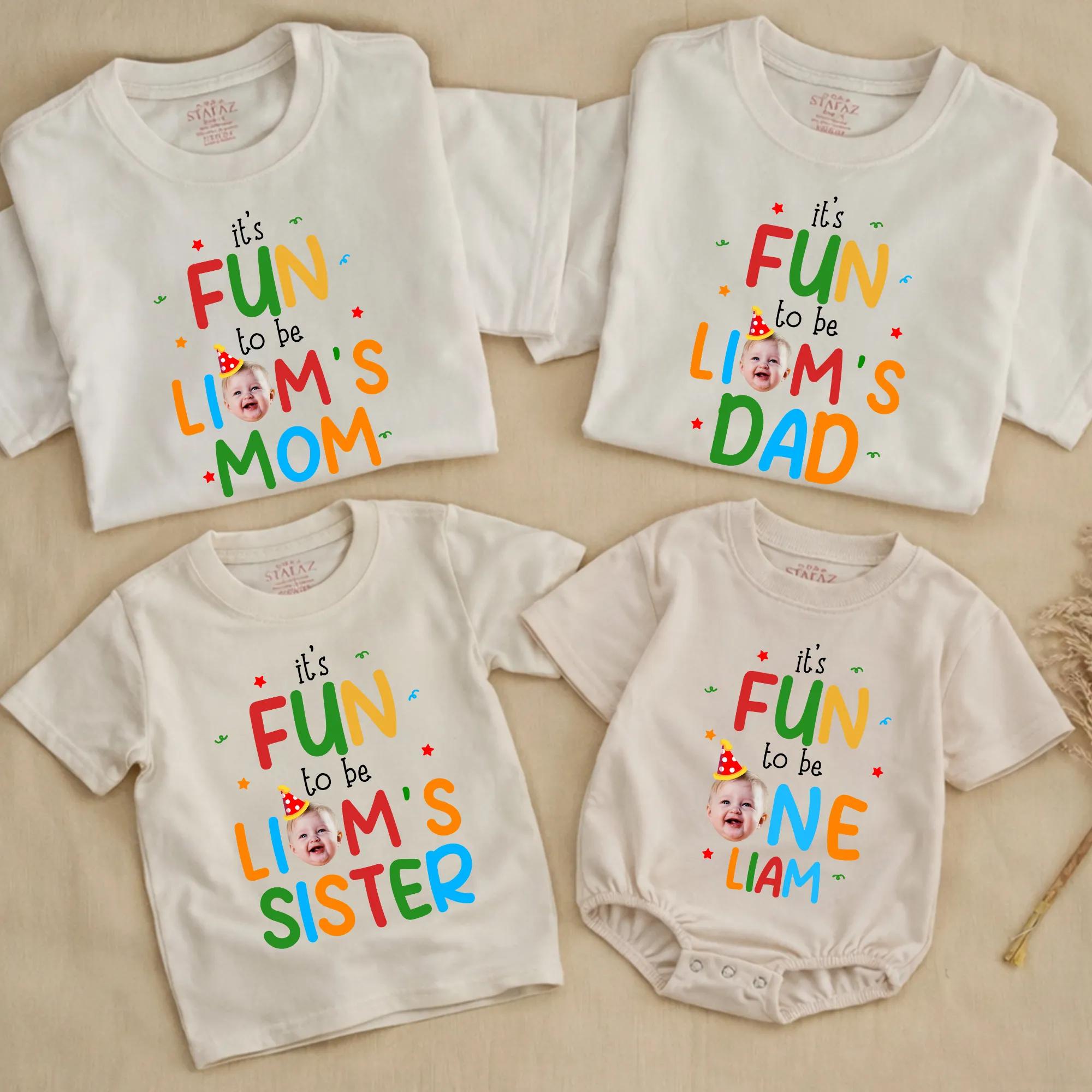 Personalized Baby First Birthday Shirt with Photo It's Fun to Be One Design, Colorful Party Outfit for Mom Dad Family Celebration
