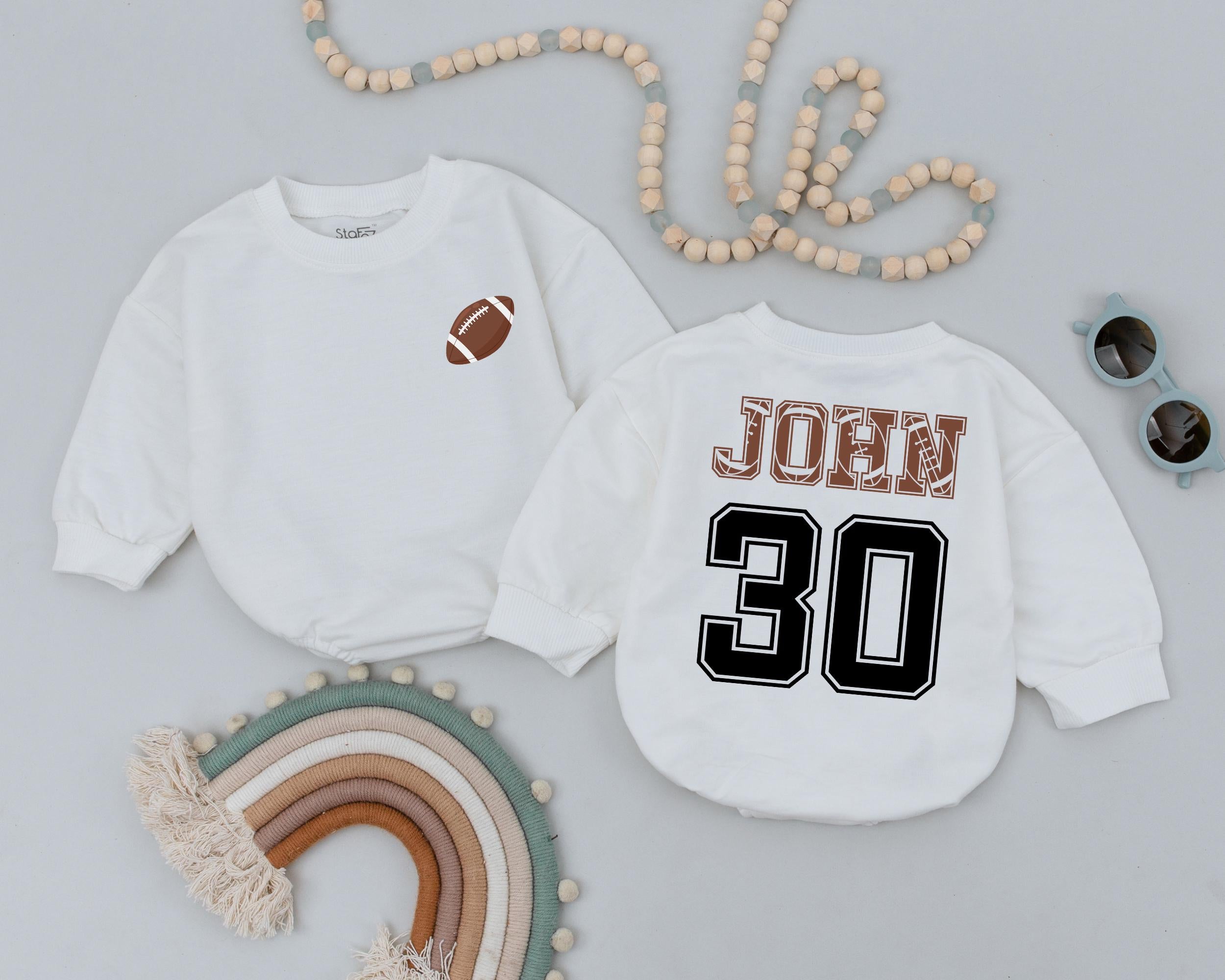 Personalized Baby Football Romper Custom Name Birthday Outfit Sporty 1st Celebration Bodysuit Infant Boy Girl Game Day Cotton Gift