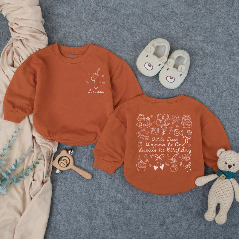 Personalized Baby Girl 1st Birthday Romper, Girls Just Wanna Be One Outfit, Custom Name Soft Cotton Short/Long Sleeve Baby Bodysuit