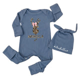 Personalized Baby Girl Bodysuit with Deer Head Leopard Print Design and Pink Bow, Custom Name Outfit for Newborn Coming Home or Gift