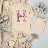 Personalized Baby Girl Bodysuit with Pink Cow-Print H Hannah Name Western Outfit Cute Newborn Set Country Baby Shower Gift Cotton Soft