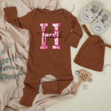 Personalized Baby Girl Bodysuit with Pink Cow-Print H Hannah Name Western Outfit Cute Newborn Set Country Baby Shower Gift Cotton Soft