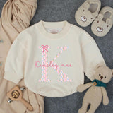 Personalized Baby Girl Floral Initial Romper with Name, Long Sleeve Soft Cotton Outfit for Newborn Milestones, First Birthday or Baby Shower