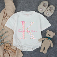 Personalized Baby Girl Floral Initial Romper with Name, Long Sleeve Soft Cotton Outfit for Newborn Milestones, First Birthday or Baby Shower
