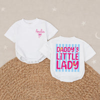 Personalized Baby Girl Bubble Romper with Pink Bow Daddy's Little Lady Blue Stripe Design Soft Cotton Outfit Gift for Girl Dad