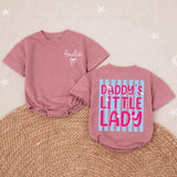 Personalized Baby Girl Bubble Romper with Pink Bow Daddy's Little Lady Blue Stripe Design Soft Cotton Outfit Gift for Girl Dad