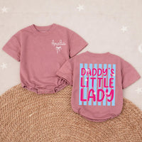 Personalized Baby Girl Bubble Romper with Pink Bow Daddy's Little Lady Blue Stripe Design Soft Cotton Outfit Gift for Girl Dad