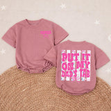 Personalized Baby Girl Bubble Romper with Retro Pink Bow Design Put It On My Dad's Tab Infant Outfit Soft Cotton Birthday Gift