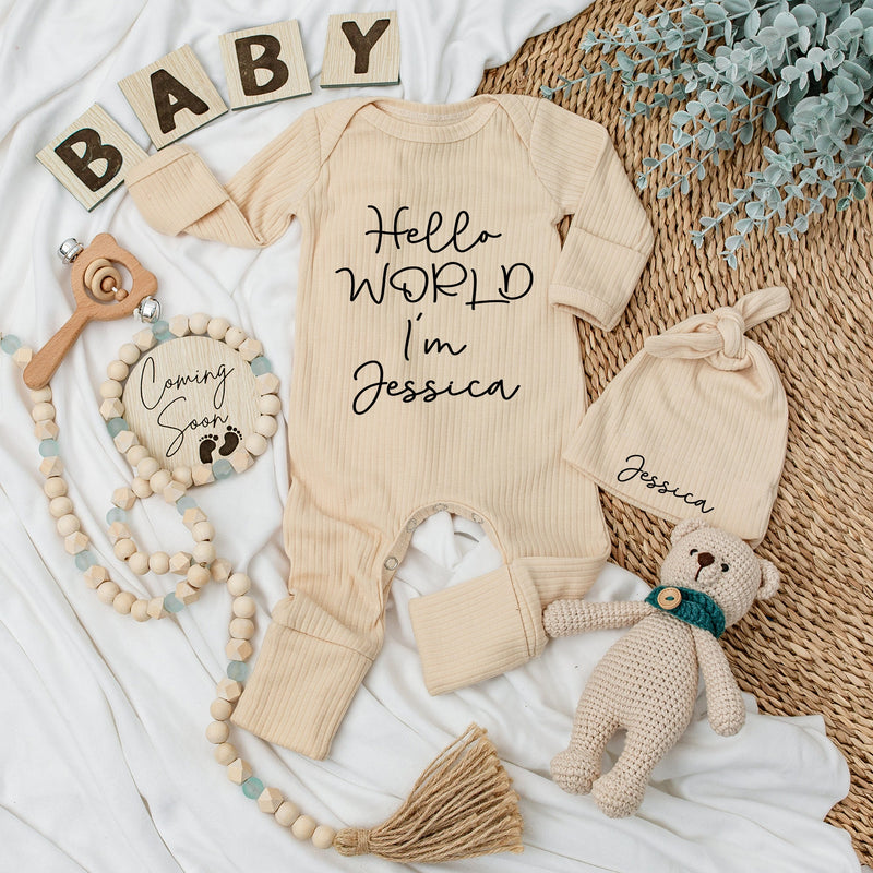Personalized Baby Girl Coming Home Outfit Hello World Bodysuit Newborn Set Charming Infant Gift Cotton Soft Comfortable Baby Shower