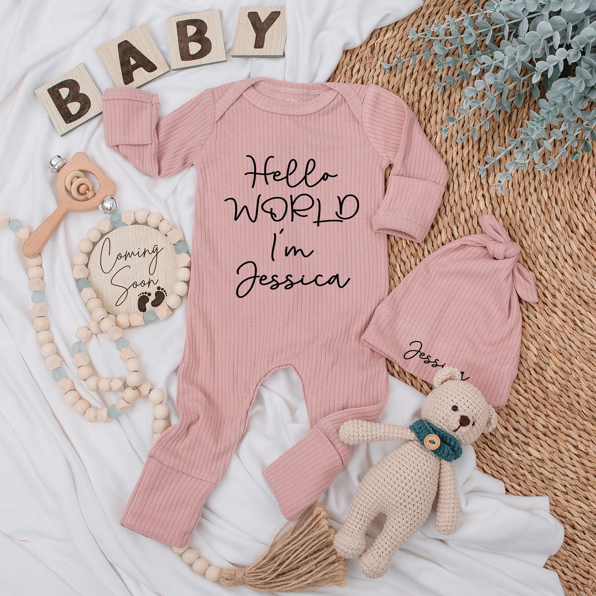 Personalized Baby Girl Coming Home Outfit Hello World Bodysuit Newborn Set Charming Infant Gift Cotton Soft Comfortable Baby Shower