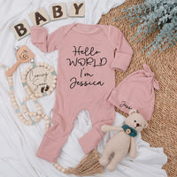 Personalized Baby Girl Coming Home Outfit Hello World Bodysuit Newborn Set Charming Infant Gift Cotton Soft Comfortable Baby Shower