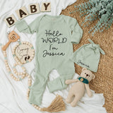 Personalized Baby Girl Coming Home Outfit Hello World Bodysuit Newborn Set Charming Infant Gift Cotton Soft Comfortable Baby Shower