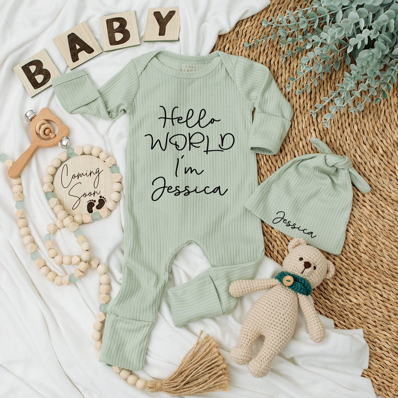 Personalized Baby Girl Coming Home Outfit Hello World Bodysuit Newborn Set Charming Infant Gift Cotton Soft Comfortable Baby Shower