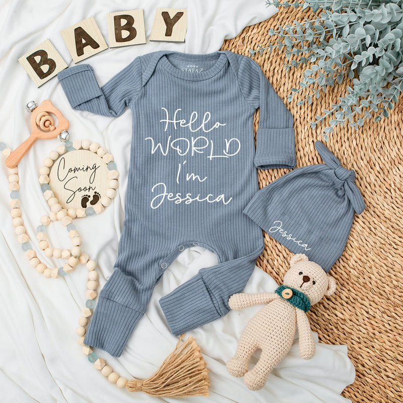 Personalized Baby Girl Coming Home Outfit Hello World Bodysuit Newborn Set Charming Infant Gift Cotton Soft Comfortable Baby Shower