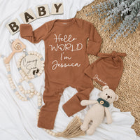 Personalized Baby Girl Coming Home Outfit Hello World Bodysuit Newborn Set Charming Infant Gift Cotton Soft Comfortable Baby Shower