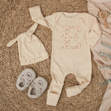 Personalized Baby Girl Coming Home Outfit - Floral Monogram Bodysuit & Knotted Hat Set, Soft Cotton Newborn Gift for Baby Shower or Hospital