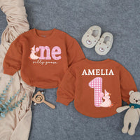 Personalized Baby Girl First Birthday Outfit with Silly Goose Design, Pink Party Hat, Gingham One Romper, Custom Name Cute Celebration Gift