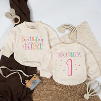 Personalized Baby Girl First Birthday Romper with Name and Age, Birthday Girl Outfit for Cake Smash, Colorful Confetti Design 1st Milestone Gift