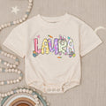 Personalized Baby Girl First Easter Romper with Pastel Bunny Floral Design, Soft Cotton Outfit for Holiday, Custom Name Gift Keepsake
