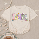 Personalized Baby Girl First Easter Romper with Pastel Bunny Floral Design, Soft Cotton Outfit for Holiday, Custom Name Gift Keepsake