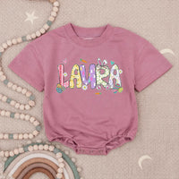 Personalized Baby Girl First Easter Romper with Pastel Bunny Floral Design, Soft Cotton Outfit for Holiday, Custom Name Gift Keepsake