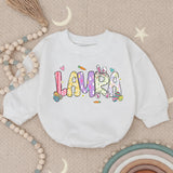 Personalized Baby Girl First Easter Romper with Pastel Bunny Floral Design, Soft Cotton Outfit for Holiday, Custom Name Gift Keepsake
