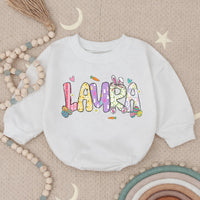 Personalized Baby Girl First Easter Romper with Pastel Bunny Floral Design, Soft Cotton Outfit for Holiday, Custom Name Gift Keepsake