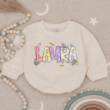 Personalized Baby Girl First Easter Romper with Pastel Bunny Floral Design, Soft Cotton Outfit for Holiday, Custom Name Gift Keepsake
