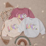 Personalized Baby Girl First Easter Romper with Pastel Bunny Floral Design, Soft Cotton Outfit for Holiday, Custom Name Gift Keepsake