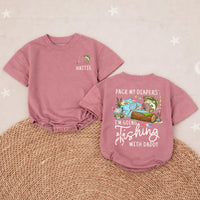 Personalized Baby Girl Fishing Romper with Custom Name Hattie, Pack My Diapers I’m Going Fishing with Daddy Outfit, Soft Cotton Design
