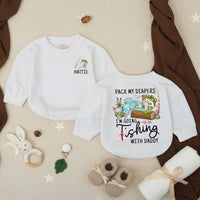 Personalized Baby Girl Fishing Romper with Custom Name Hattie, Pack My Diapers I’m Going Fishing with Daddy Outfit, Soft Cotton Design