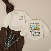 Personalized Baby Girl Fishing Romper with Custom Name Hattie, Pack My Diapers I’m Going Fishing with Daddy Outfit, Soft Cotton Design