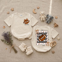Personalized Baby Girl Football Romper with Bow Retro Gameday Design Custom Name Outfit Soft Cotton Infant Clothes Birthday Gift