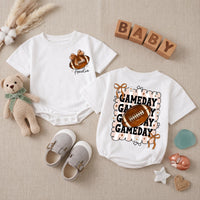 Personalized Baby Girl Football Romper with Bow Retro Gameday Design Custom Name Outfit Soft Cotton Infant Clothes Birthday Gift