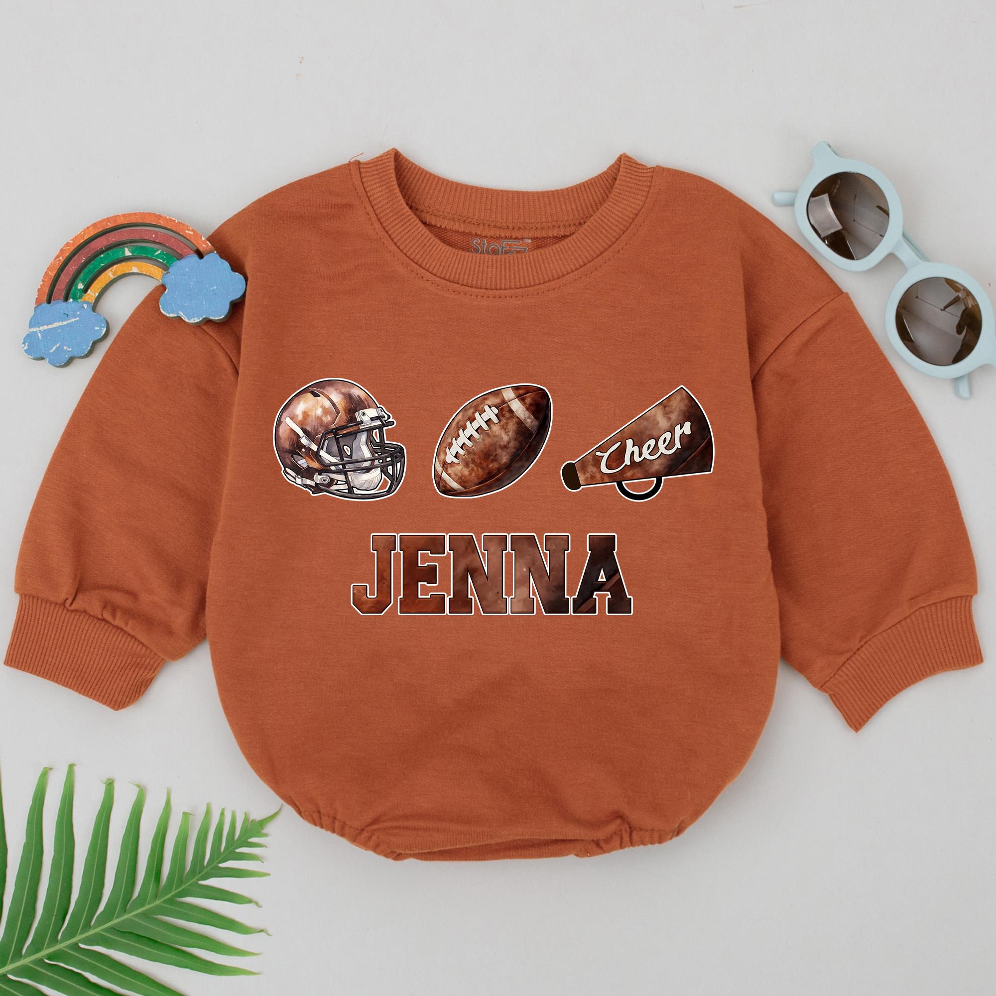 Personalized Baby Girl Football Romper with Retro Helmet Design Jenna's Gameday Cotton Outfit Comfortable Soft Nostalgic Gift Idea
