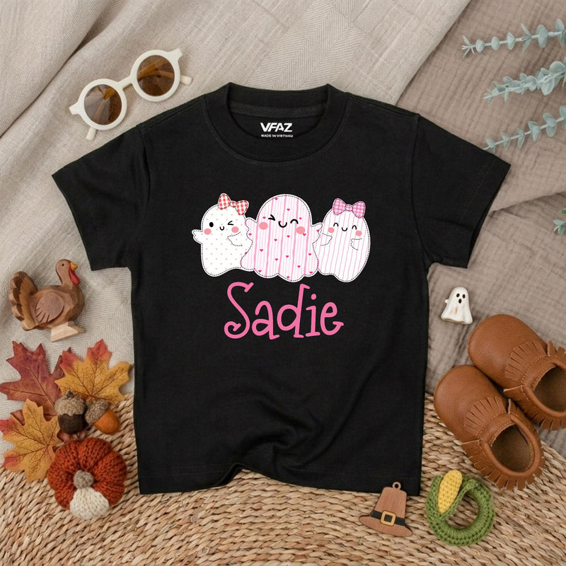 Personalized Baby Girl Halloween Romper with Cute Ghosts Artwork, Custom Name Bodysuit, Ultra-Soft Cotton, Matching Family First Halloween Outfit