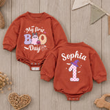 Personalized Baby Girl Halloween Romper with My First Boo Day Design, Soft Cotton Outfit for First Birthday or Fall Celebrations