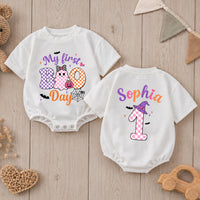 Personalized Baby Girl Halloween Romper with My First Boo Day Design, Soft Cotton Outfit for First Birthday or Fall Celebrations