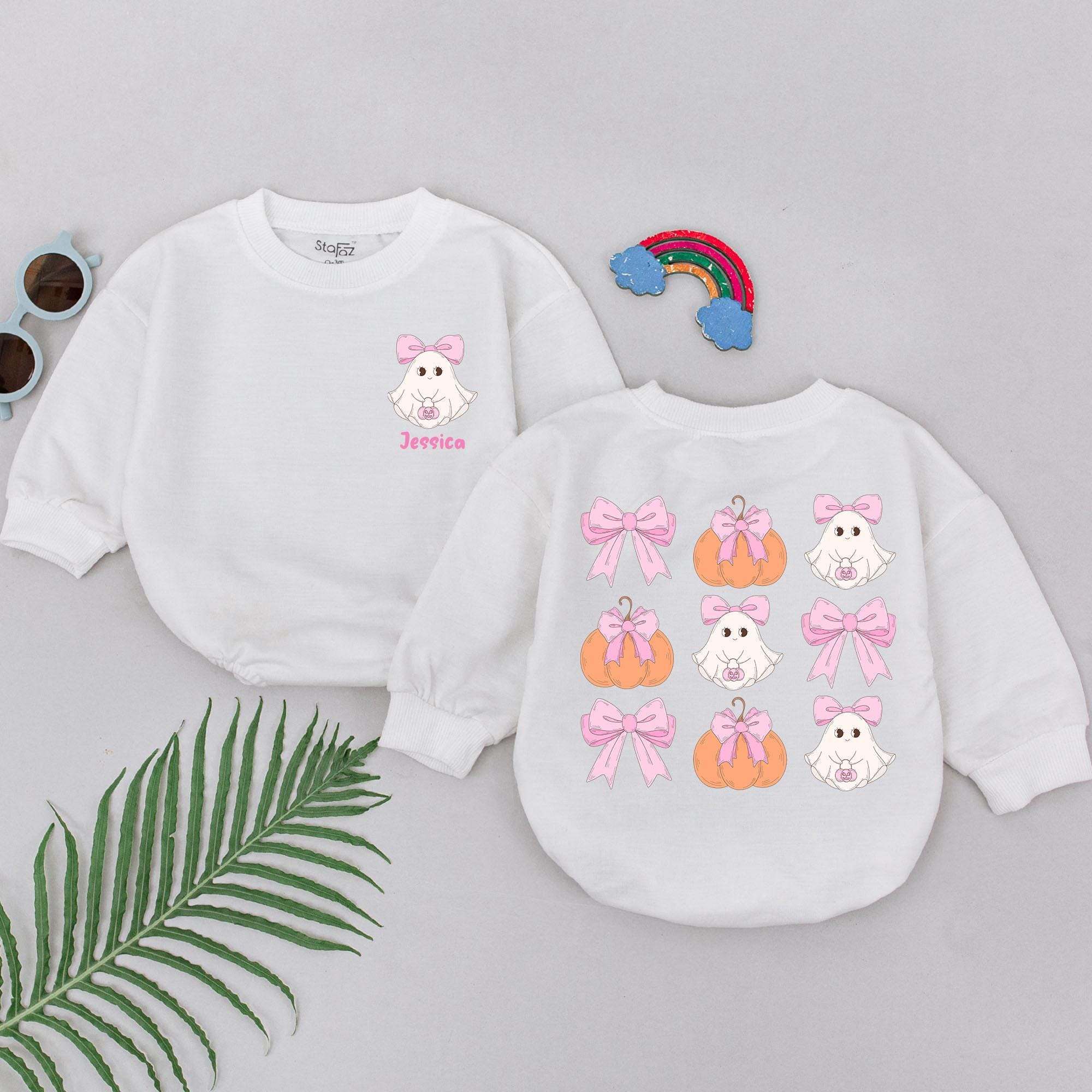 Personalized Baby Girl Halloween Romper Pastel Ghosts Pumpkins Soft Cotton First Holiday Outfit Spooky Season Newborn Gift