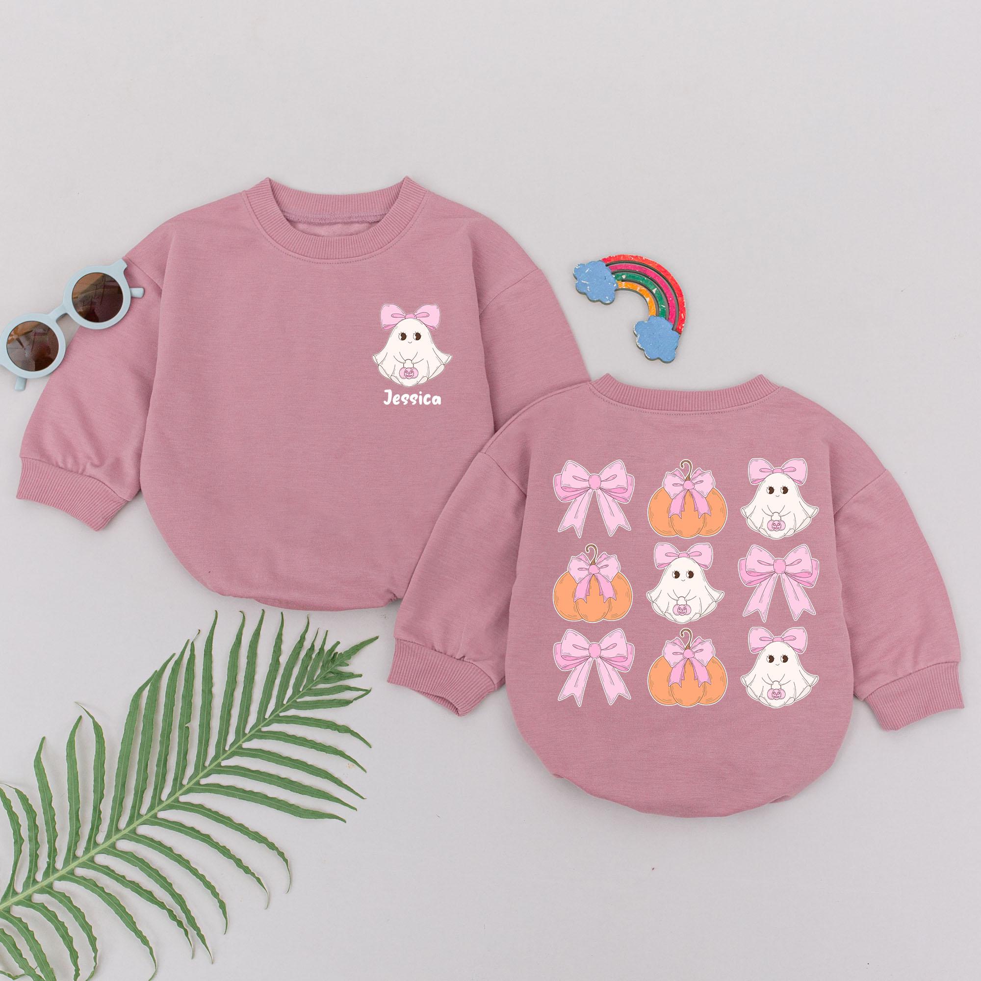 Personalized Baby Girl Halloween Romper Pastel Ghosts Pumpkins Soft Cotton First Holiday Outfit Spooky Season Newborn Gift