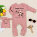 Personalized Baby Girl Hunting Outfit with Deer Artwork, Custom Name Hat, Ribbed Cotton Bodysuit Set for Newborn Coming Home Gift