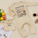 Personalized Baby Girl Hunting Outfit with Deer Artwork, Custom Name Hat, Ribbed Cotton Bodysuit Set for Newborn Coming Home Gift
