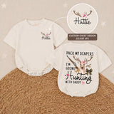 Personalized Baby Girl Hunting Outfit with Deer Bow Design, Pack My Diapers I’m Going Hunting with Daddy, Rustic Newborn Coming Home Gift