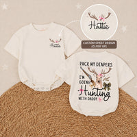 Personalized Baby Girl Hunting Outfit with Deer Bow Design, Pack My Diapers I’m Going Hunting with Daddy, Rustic Newborn Coming Home Gift