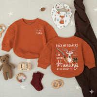 Personalized Baby Girl Hunting Outfit with Deer Bow Design, Pack My Diapers I’m Going Hunting with Daddy, Rustic Newborn Coming Home Gift