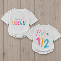Personalized Baby Girl 6 Month Birthday Romper with Donut Theme Custom Name Outfit Soft Cotton Half A Dozen Cake Smash Party Clothes