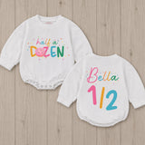 Personalized Baby Girl 6 Month Birthday Romper with Donut Theme Custom Name Outfit Soft Cotton Half A Dozen Cake Smash Party Clothes