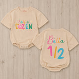 Personalized Baby Girl 6 Month Birthday Romper with Donut Theme Custom Name Outfit Soft Cotton Half A Dozen Cake Smash Party Clothes